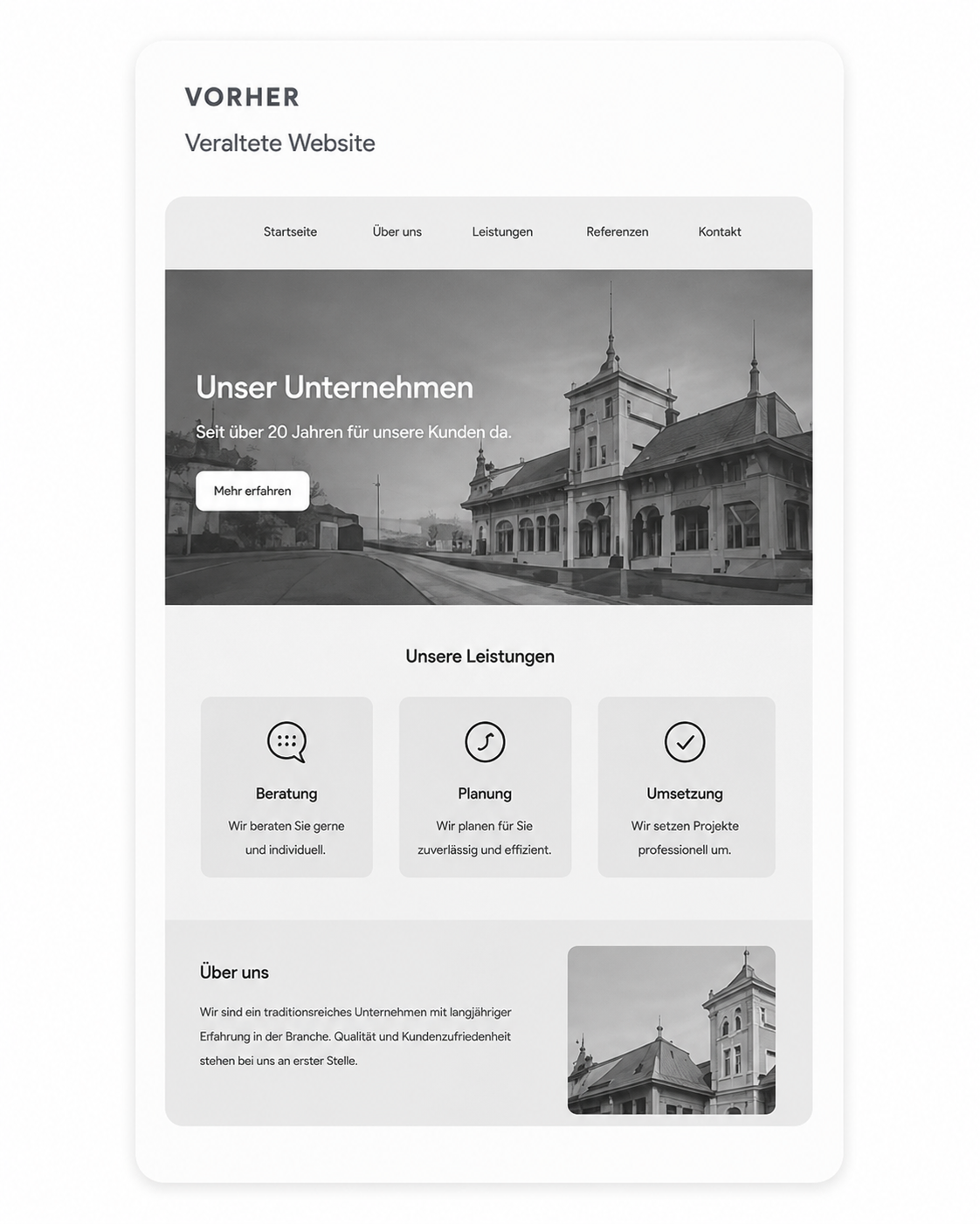 Beispiel einer veralteten Website
