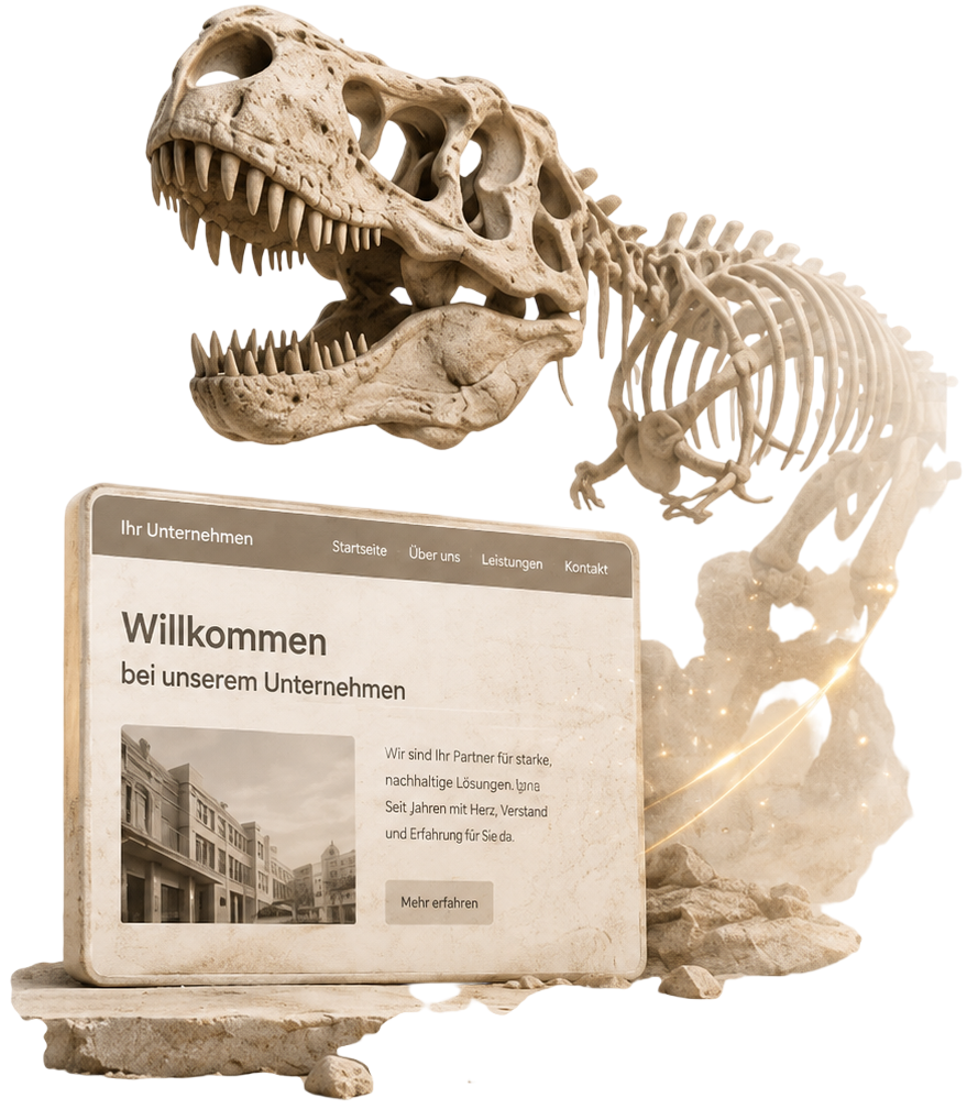 Veraltete Website als Dinosaurier dargestellt