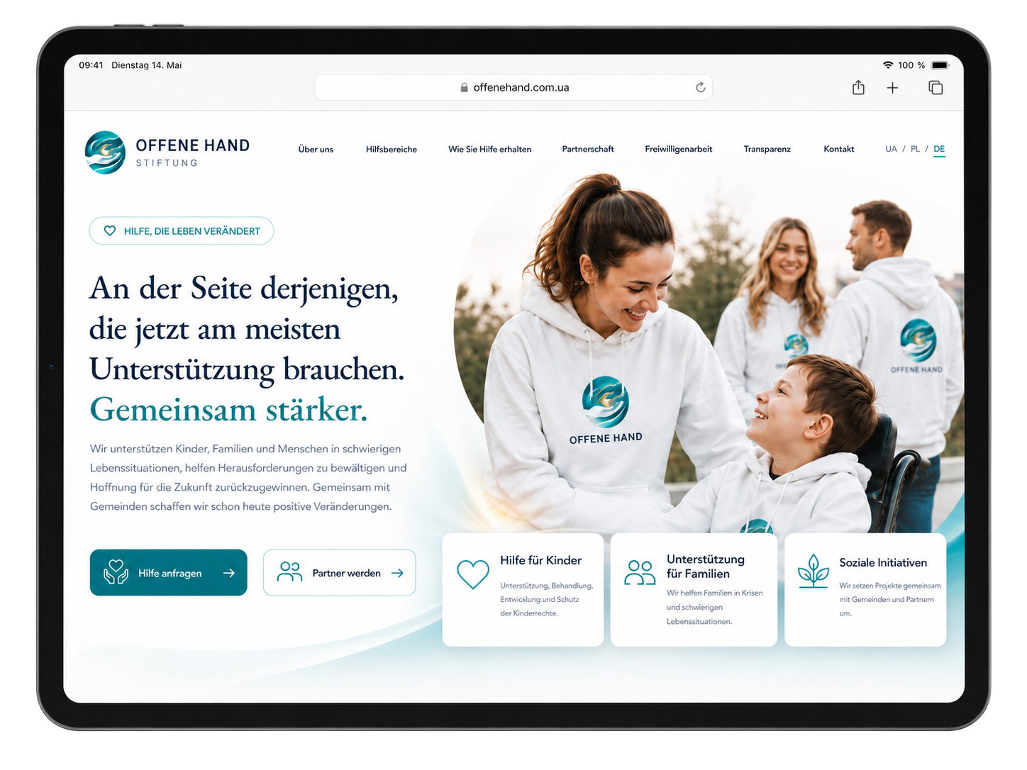 Desktop-Ansicht des Projekts Offene Hand