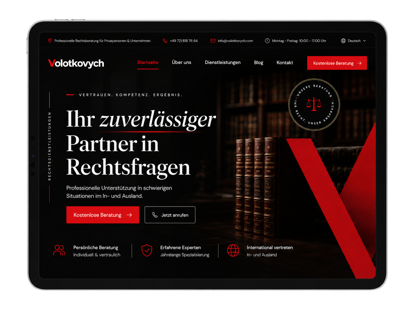 Desktop-Ansicht des Projekts Volotkovych Rechtsberatung
