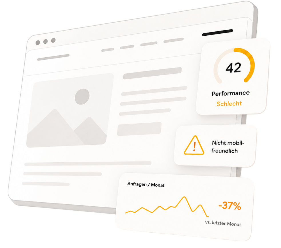 Darstellung einer veralteten Website mit schlechter Performance