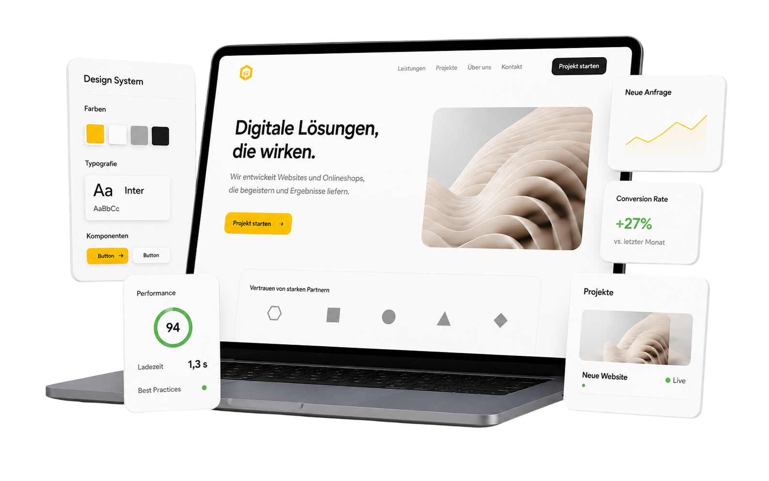 Darstellung einer modernen Website auf einem Laptop